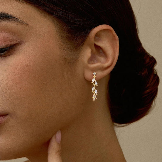 Women Silver Gold Dainty CZ Drop Earring | Trendy Small Long Dangling Wedding Bridesmaid Jewelry. Gold /Silver Plated Cubic Zirconia Cute Earring Hoop