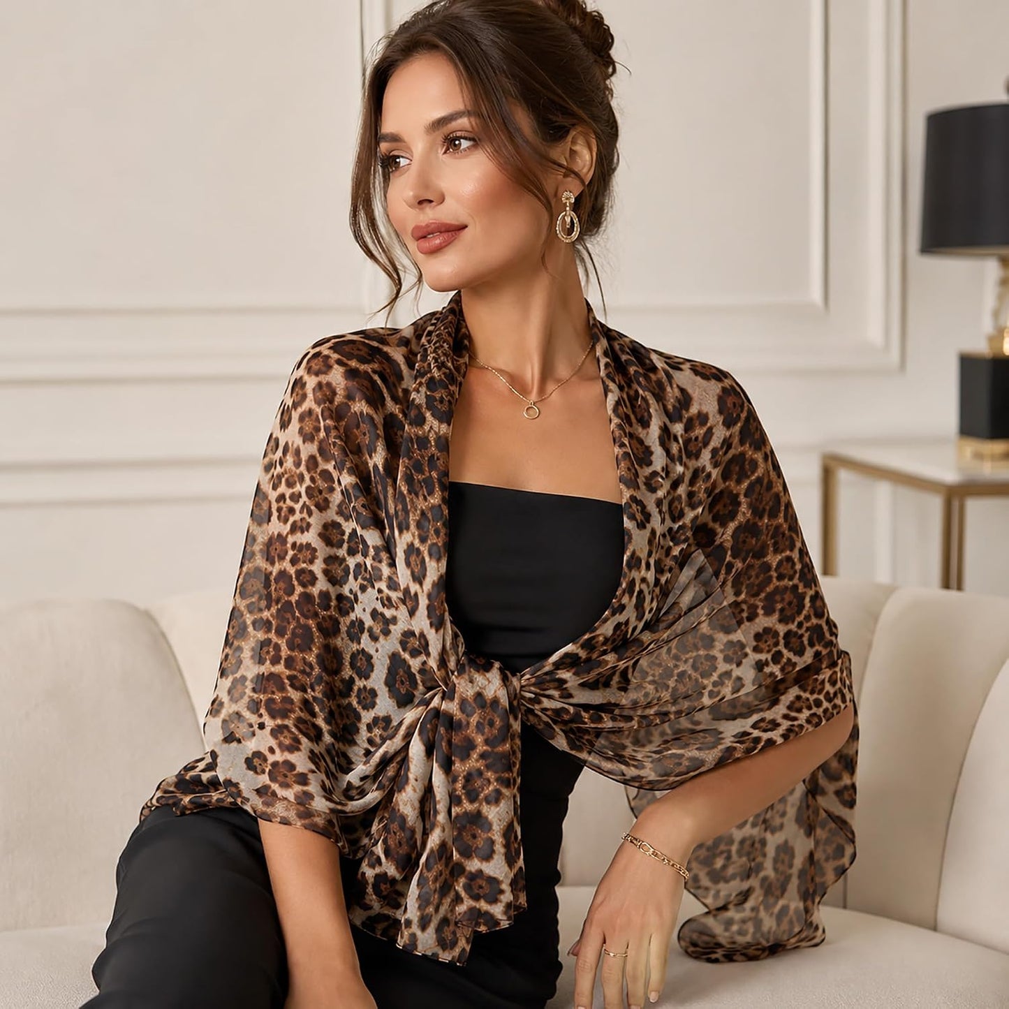 Women Leopard Print Silk Feel Neck Scarf Bandana Shawl Rave Scarves | Cheetah Print Silk Feel Neck Scarf Bandana Shawl Chiffon Satin Lightweight Soft Scarves for