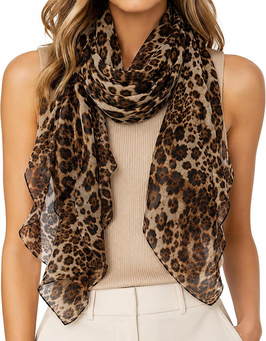 Women Leopard Print Silk Feel Neck Scarf Bandana Shawl Rave Scarves | Cheetah Print Silk Feel Neck Scarf Bandana Shawl Chiffon Satin Lightweight Soft Scarves for