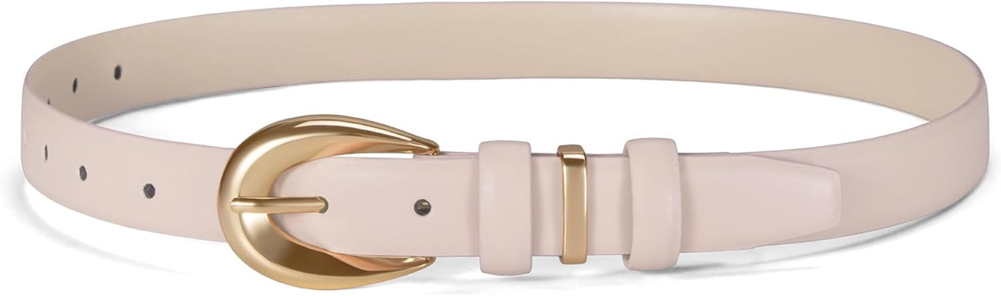 Women Belts for Jeans Dresses Pants Fashion Ladies Skinny Leather Waist Belt with Gold Buckle