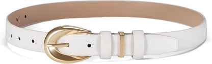 Women Belts for Jeans Dresses Pants Fashion Ladies Skinny Leather Waist Belt with Gold Buckle