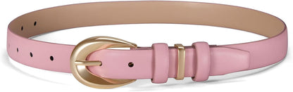 Women Belts for Jeans Dresses Pants Fashion Ladies Skinny Leather Waist Belt with Gold Buckle