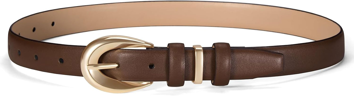 Women Belts for Jeans Dresses Pants Fashion Ladies Skinny Leather Waist Belt with Gold Buckle