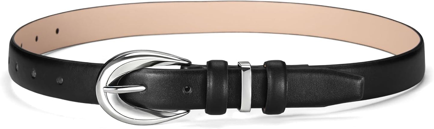 Women Belts for Jeans Dresses Pants Fashion Ladies Skinny Leather Waist Belt with Gold Buckle