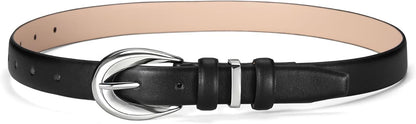 Women Belts for Jeans Dresses Pants Fashion Ladies Skinny Leather Waist Belt with Gold Buckle