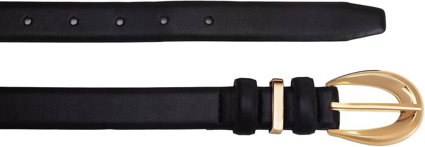 Women Belts for Jeans Dresses Pants Fashion Ladies Skinny Leather Waist Belt with Gold Buckle
