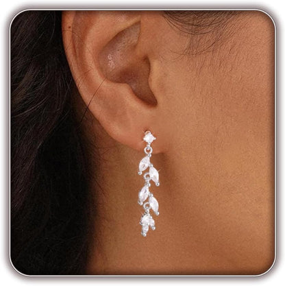Women Silver Gold Dainty CZ Drop Earring | Trendy Small Long Dangling Wedding Bridesmaid Jewelry. Gold /Silver Plated Cubic Zirconia Cute Earring Hoop