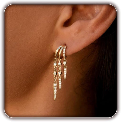 Women Silver Gold Dainty CZ Drop Earring | Trendy Small Long Dangling Wedding Bridesmaid Jewelry. Gold /Silver Plated Cubic Zirconia Cute Earring Hoop