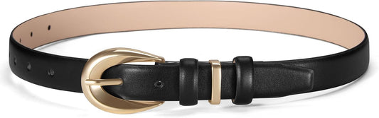 Women Belts for Jeans Dresses Pants Fashion Ladies Skinny Leather Waist Belt with Gold Buckle