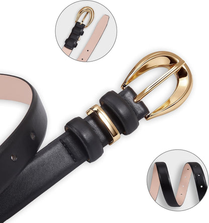 Women Belts for Jeans Dresses Pants Fashion Ladies Skinny Leather Waist Belt with Gold Buckle