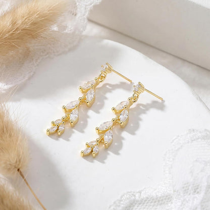 Women Silver Gold Dainty CZ Drop Earring | Trendy Small Long Dangling Wedding Bridesmaid Jewelry. Gold /Silver Plated Cubic Zirconia Cute Earring Hoop