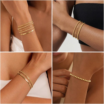 Women Waterproof. Non Tarnish Trendy Dainty Minimalist Stackable Jewelry Sets. Herringbone Cuban Paperclip Rope Bead Link Chain Stack Pack.