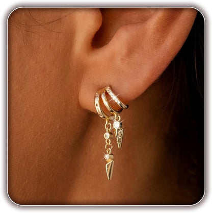 Women Silver Gold Dainty CZ Drop Earring | Trendy Small Long Dangling Wedding Bridesmaid Jewelry. Gold /Silver Plated Cubic Zirconia Cute Earring Hoop