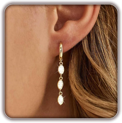 Women Silver Gold Dainty CZ Drop Earring | Trendy Small Long Dangling Wedding Bridesmaid Jewelry. Gold /Silver Plated Cubic Zirconia Cute Earring Hoop