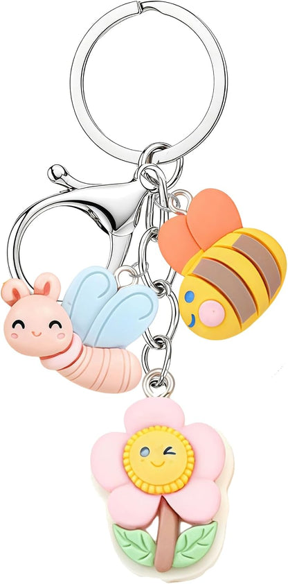 Cute Keychain Butterfly Bee Sunflower Keyring Bag Charms for Handbags Purses Backpacks Car Keys