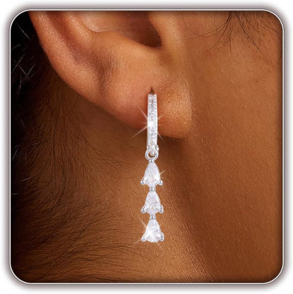 Women Silver Gold Dainty CZ Drop Earring | Trendy Small Long Dangling Wedding Bridesmaid Jewelry. Gold /Silver Plated Cubic Zirconia Cute Earring Hoop