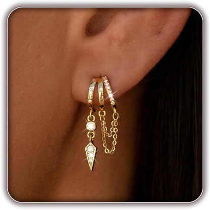 Women Silver Gold Dainty CZ Drop Earring | Trendy Small Long Dangling Wedding Bridesmaid Jewelry. Gold /Silver Plated Cubic Zirconia Cute Earring Hoop