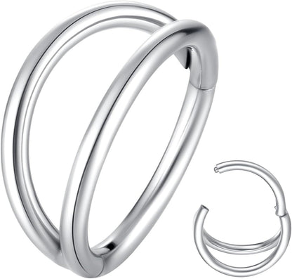 Double Hoop Nose Ring. 18G 8mm. 316L Surgical Steel. Unisex. Silver