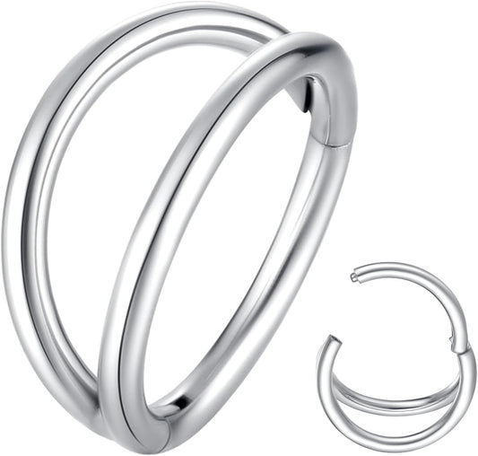 Double Hoop Nose Ring. 18G 8mm. 316L Surgical Steel. Unisex. Silver