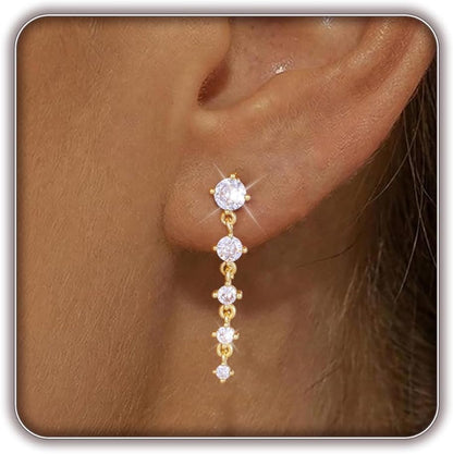 Women Silver Gold Dainty CZ Drop Earring | Trendy Small Long Dangling Wedding Bridesmaid Jewelry. Gold /Silver Plated Cubic Zirconia Cute Earring Hoop