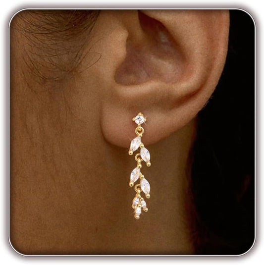 Women Silver Gold Dainty CZ Drop Earring | Trendy Small Long Dangling Wedding Bridesmaid Jewelry. Gold /Silver Plated Cubic Zirconia Cute Earring Hoop