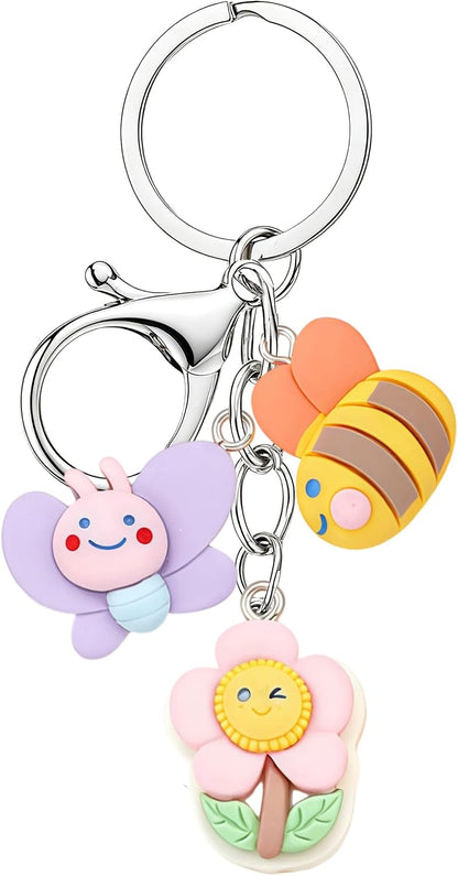 Cute Keychain Butterfly Bee Sunflower Keyring Bag Charms for Handbags Purses Backpacks Car Keys