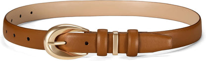 Women Belts for Jeans Dresses Pants Fashion Ladies Skinny Leather Waist Belt with Gold Buckle