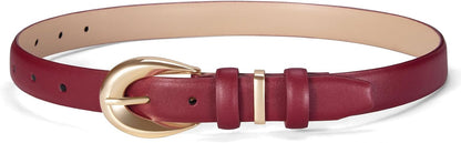 Women Belts for Jeans Dresses Pants Fashion Ladies Skinny Leather Waist Belt with Gold Buckle