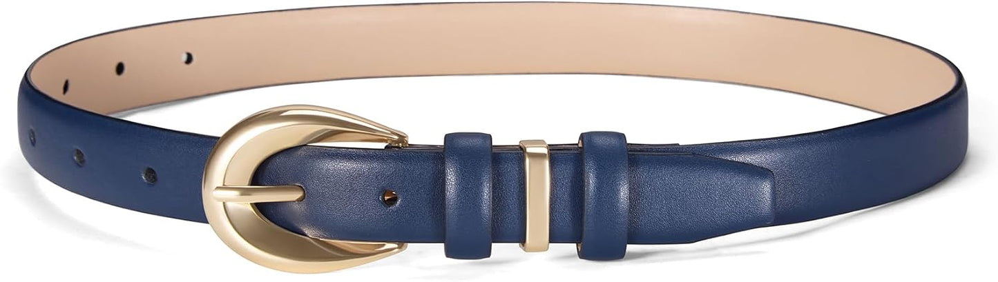 Women Belts for Jeans Dresses Pants Fashion Ladies Skinny Leather Waist Belt with Gold Buckle