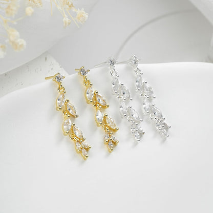 Women Silver Gold Dainty CZ Drop Earring | Trendy Small Long Dangling Wedding Bridesmaid Jewelry. Gold /Silver Plated Cubic Zirconia Cute Earring Hoop