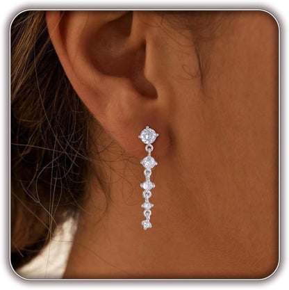 Women Silver Gold Dainty CZ Drop Earring | Trendy Small Long Dangling Wedding Bridesmaid Jewelry. Gold /Silver Plated Cubic Zirconia Cute Earring Hoop