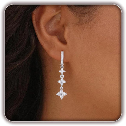 Women Silver Gold Dainty CZ Drop Earring | Trendy Small Long Dangling Wedding Bridesmaid Jewelry. Gold /Silver Plated Cubic Zirconia Cute Earring Hoop