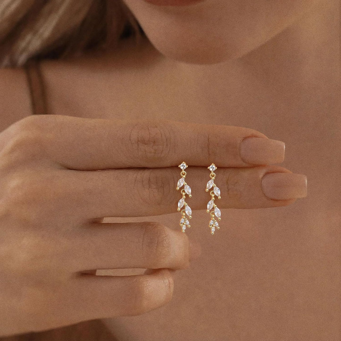 Women Silver Gold Dainty CZ Drop Earring | Trendy Small Long Dangling Wedding Bridesmaid Jewelry. Gold /Silver Plated Cubic Zirconia Cute Earring Hoop