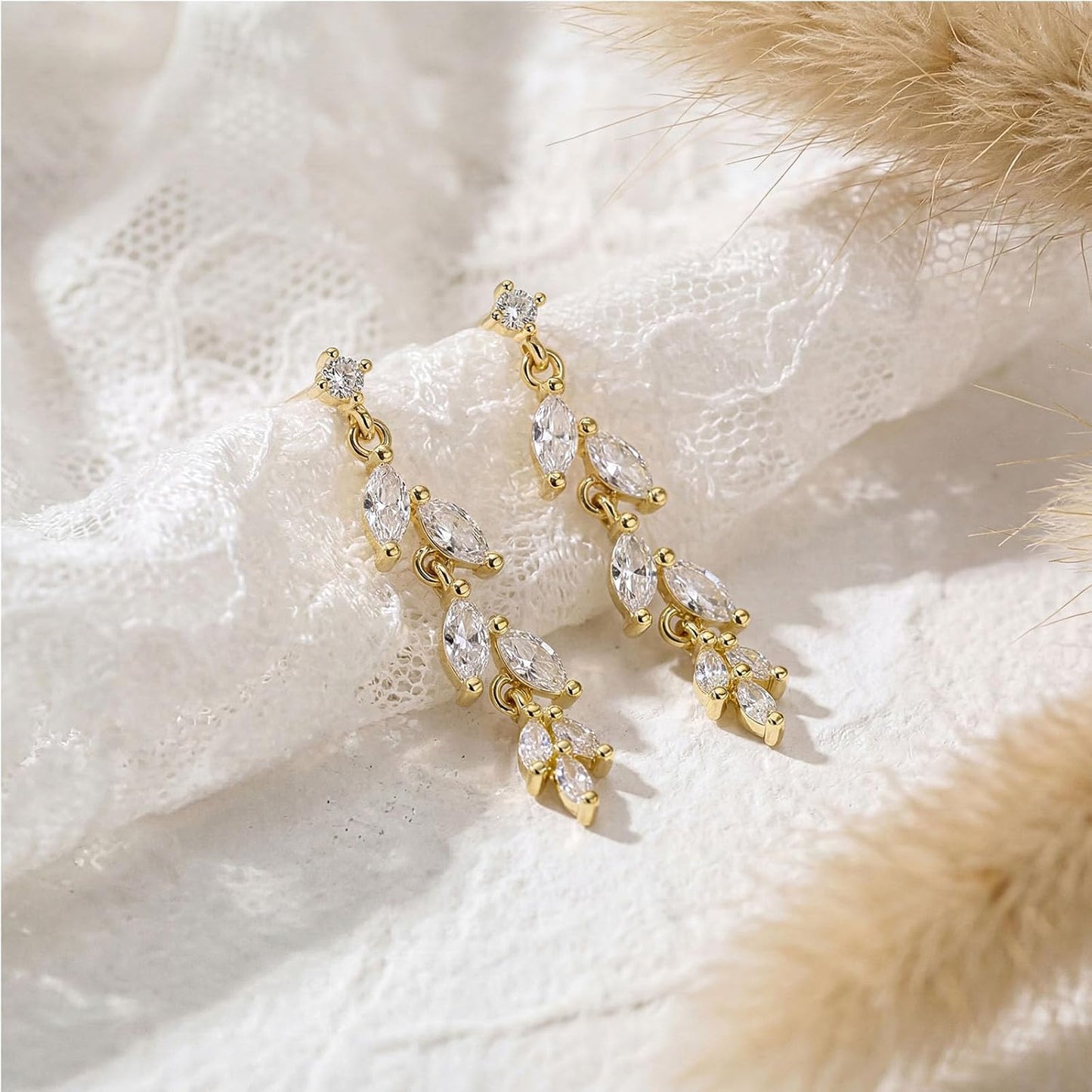 Women Silver Gold Dainty CZ Drop Earring | Trendy Small Long Dangling Wedding Bridesmaid Jewelry. Gold /Silver Plated Cubic Zirconia Cute Earring Hoop