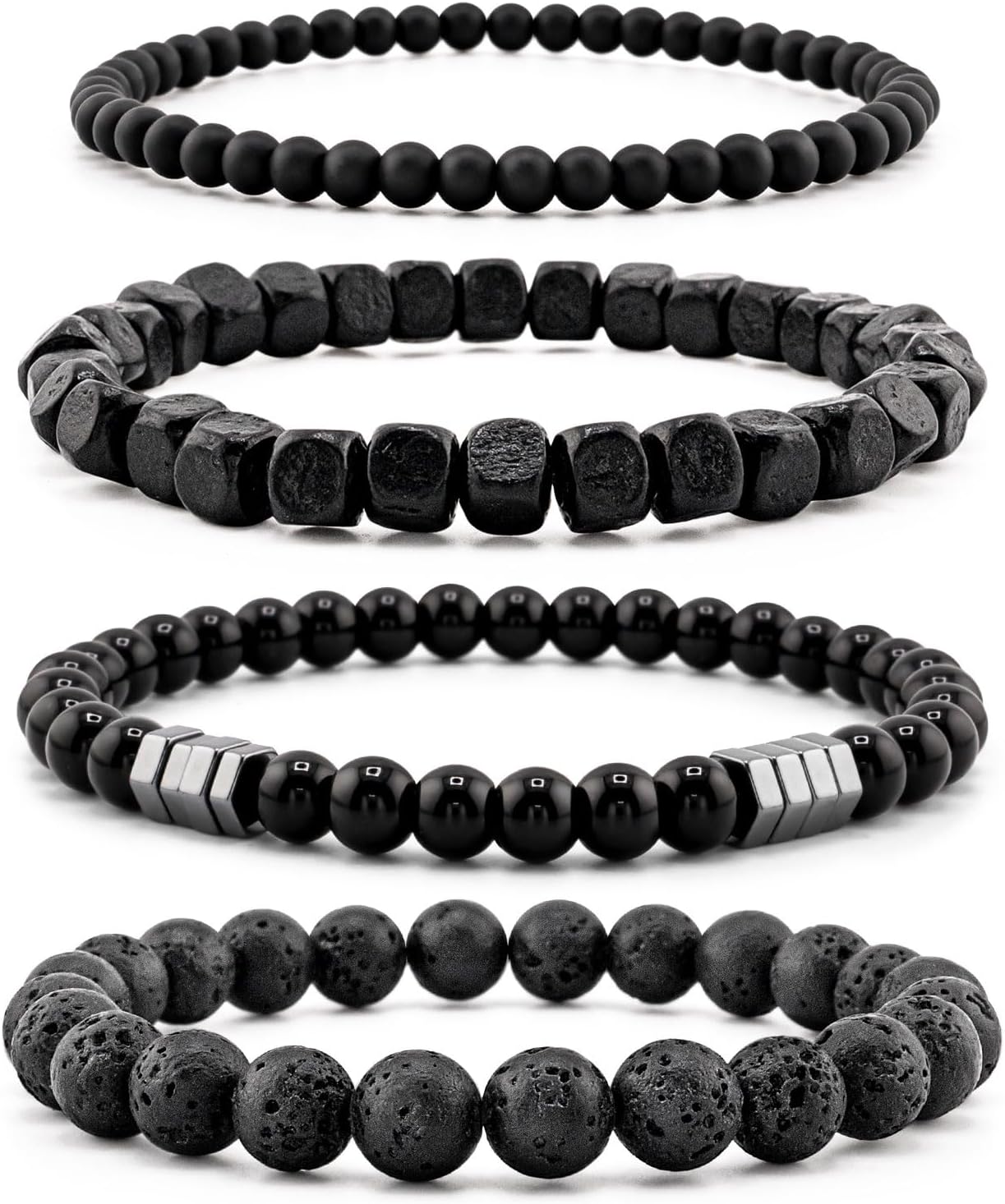 Jewelry Multi-Layer Bracelet Set Casual Wear Black Beaded Bracelets for Men with Natural Stone. Lava Rock. Onyx. Hematite. Tiger's Eye