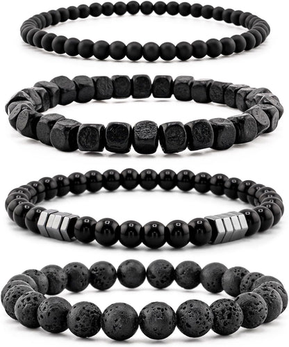 Jewelry Multi-Layer Bracelet Set Casual Wear Black Beaded Bracelets for Men with Natural Stone. Lava Rock. Onyx. Hematite. Tiger's Eye
