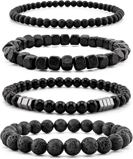 Jewelry Multi-Layer Bracelet Set Casual Wear Black Beaded Bracelets for Men with Natural Stone. Lava Rock. Onyx. Hematite. Tiger's Eye