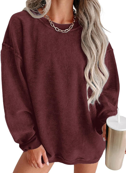Women Oversized Sweatshirt Fall Pullover Top. Khaki. Size S | Casual. Tibbed. Hoodies. Clothes. Clothing. Loose Fit. Corduroy. Long Sleeve. Trendy. Crewneck.