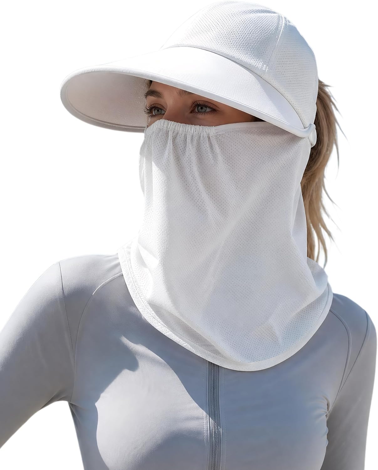 Detachable Face & Neck Cover. Hiking Gardening UPF 50+. Ponytail Friendly.
