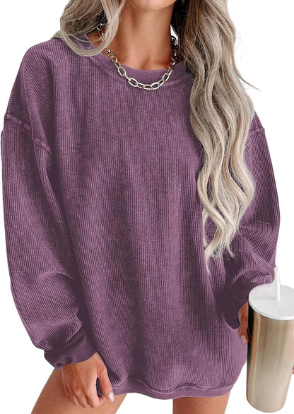 Women Oversized Sweatshirt Fall Pullover Top. Khaki. Size S | Casual. Tibbed. Hoodies. Clothes. Clothing. Loose Fit. Corduroy. Long Sleeve. Trendy. Crewneck.