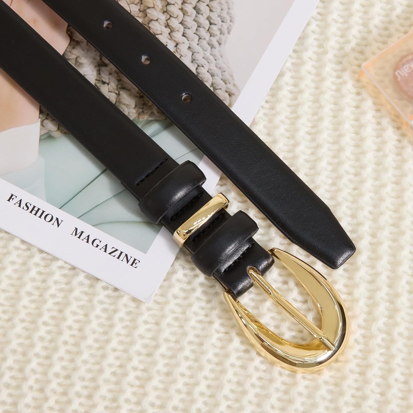 Women Belts for Jeans Dresses Pants Fashion Ladies Skinny Leather Waist Belt with Gold Buckle