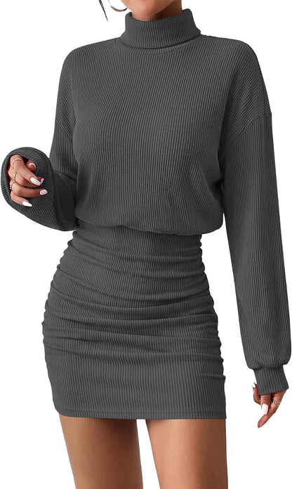 Dropped shoulders. cuffed balloon sleeves and a ruched skirt for date nights.