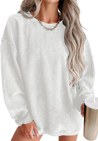 Women Oversized Sweatshirt Fall Pullover Top. Khaki. Size S | Casual. Tibbed. Hoodies. Clothes. Clothing. Loose Fit. Corduroy. Long Sleeve. Trendy. Crewneck.