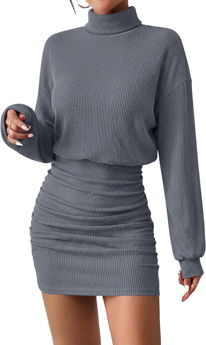 Dropped shoulders. cuffed balloon sleeves and a ruched skirt for date nights.