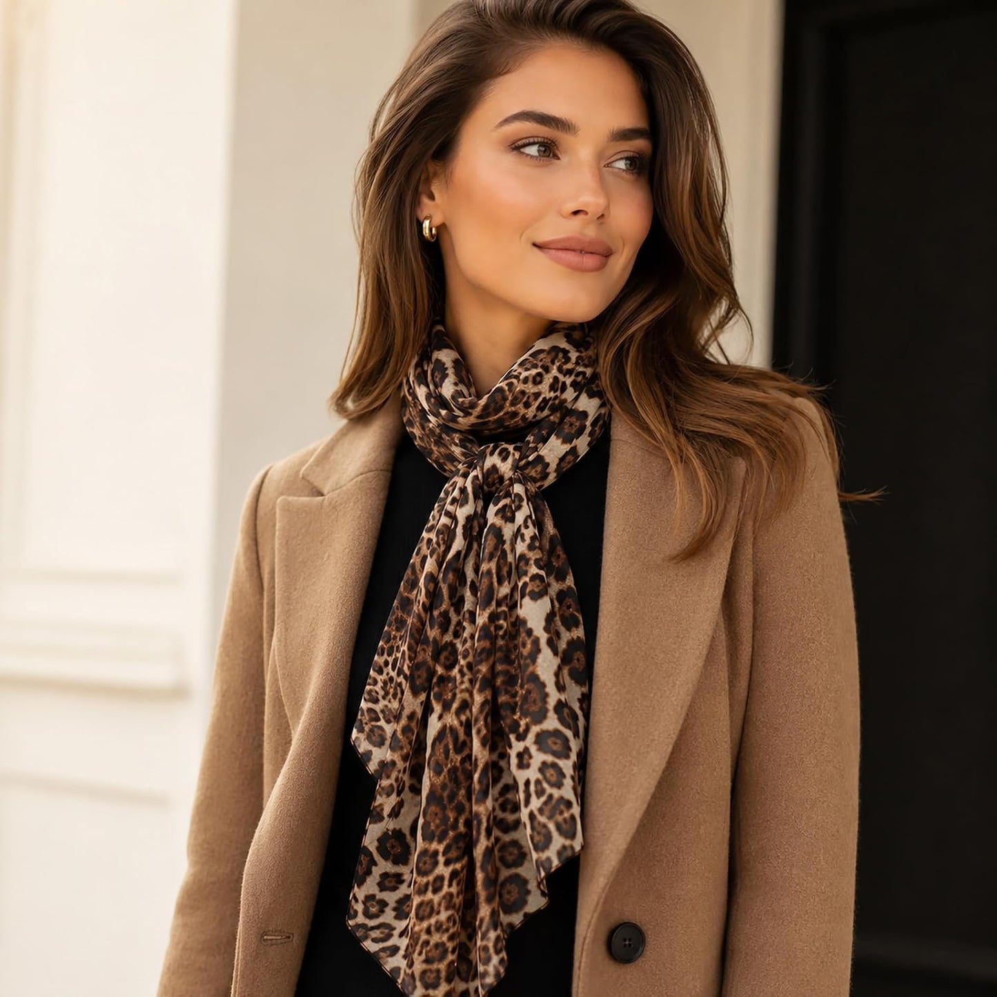 Women Leopard Print Silk Feel Neck Scarf Bandana Shawl Rave Scarves | Cheetah Print Silk Feel Neck Scarf Bandana Shawl Chiffon Satin Lightweight Soft Scarves for