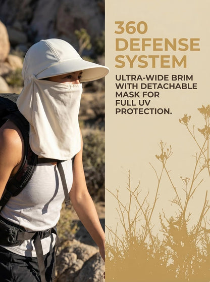 Detachable Face & Neck Cover. Hiking Gardening UPF 50+. Ponytail Friendly.