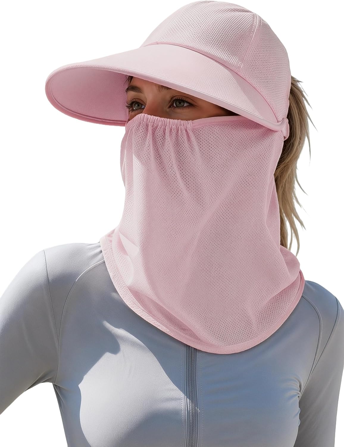 Detachable Face & Neck Cover. Hiking Gardening UPF 50+. Ponytail Friendly.