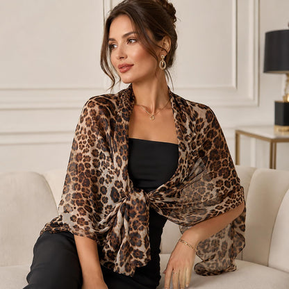 Women Leopard Print Silk Feel Neck Scarf Bandana Shawl Rave Scarves | Cheetah Print Silk Feel Neck Scarf Bandana Shawl Chiffon Satin Lightweight Soft Scarves for