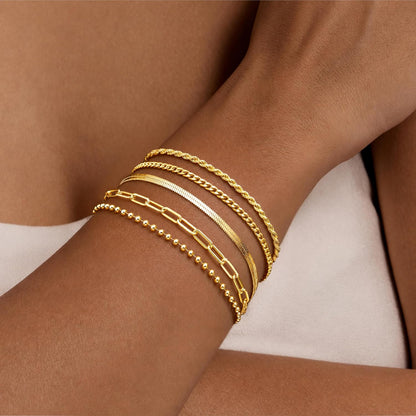 Women Waterproof. Non Tarnish Trendy Dainty Minimalist Stackable Jewelry Sets. Herringbone Cuban Paperclip Rope Bead Link Chain Stack Pack.