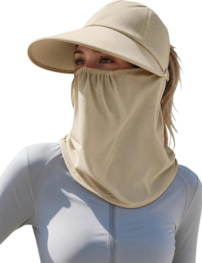 Detachable Face & Neck Cover. Hiking Gardening UPF 50+. Ponytail Friendly.